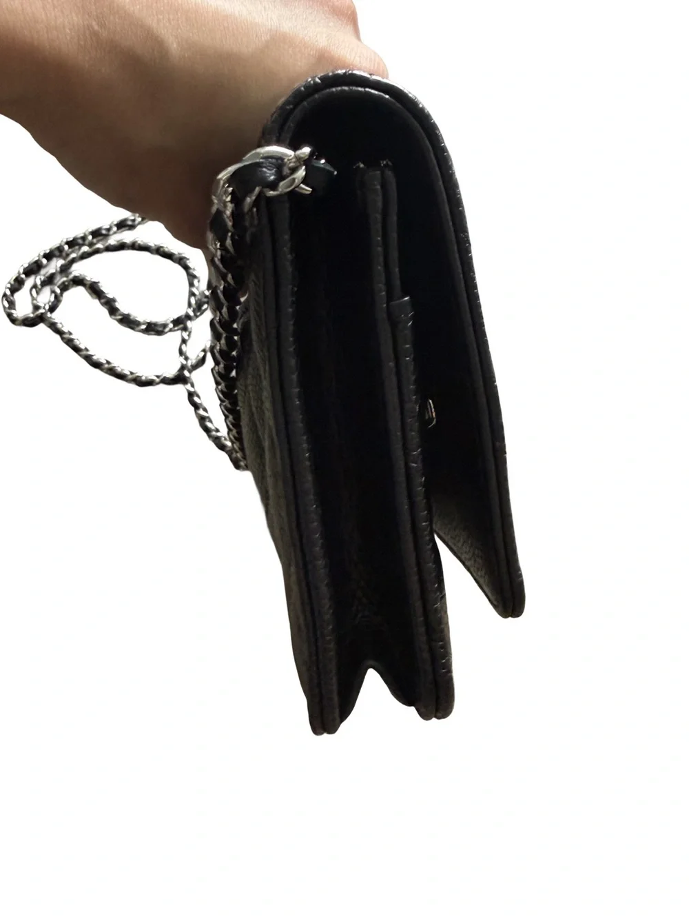 CHANEL Black Quilted Caviar Leather Crossbody with Silver Hardware